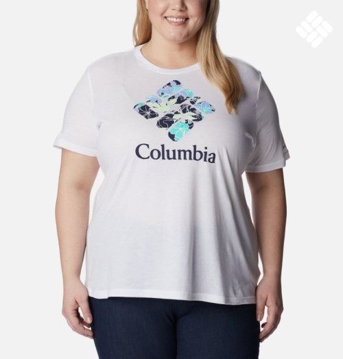 Women's Columbia Bluebird Day Relaxed Crew Neck T Shirts White | Plus Size CA-D6514